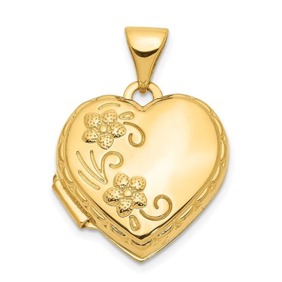 10K Yellow Gold Domed Floral Heart Locket